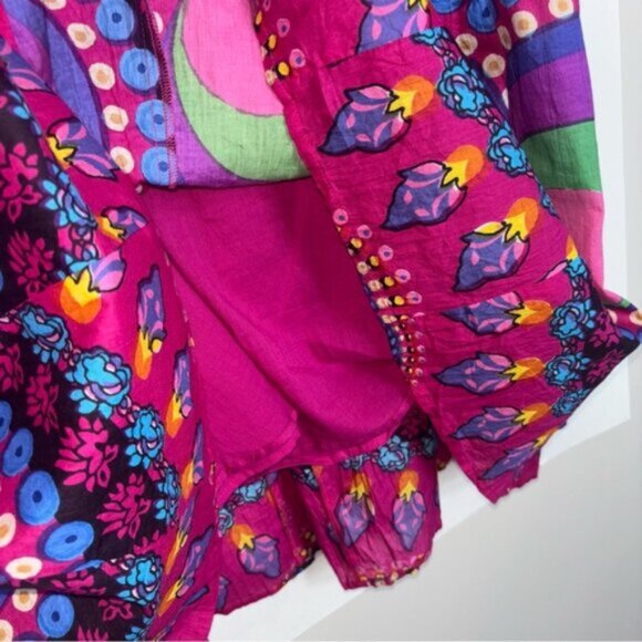 Variations Womens Medium Vibrant Fuchsia Patterned Skirt Bohemian Lined Tie Midi - Picture 6 of 7